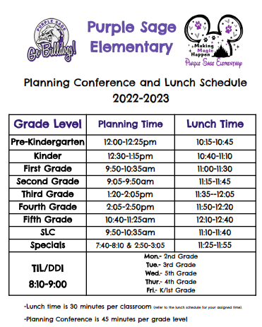 Planning Conference and Lunch Schedule